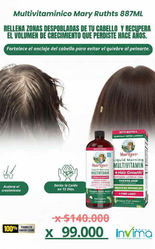 Multivitaminico Mary ruths - Crecimiento de cabello visible en 21 días.