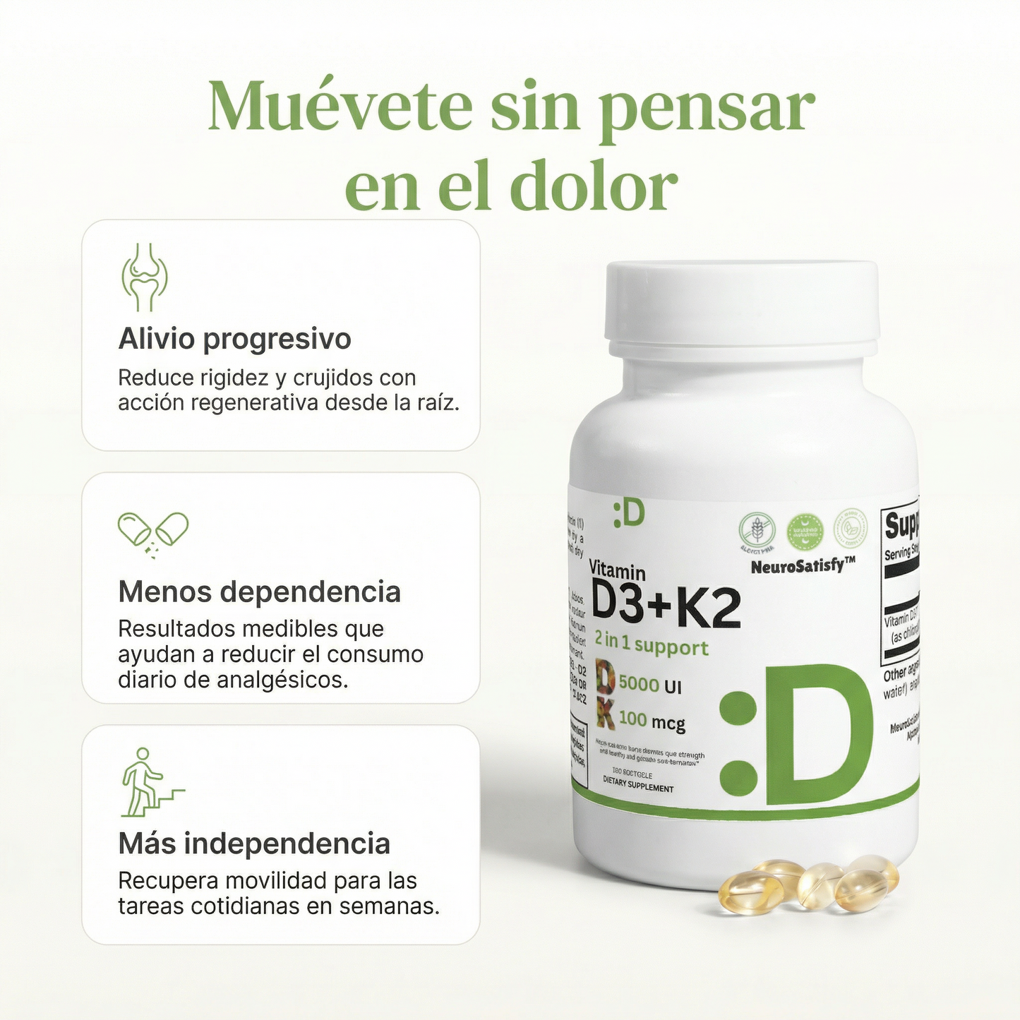 Vitamina D3 + K2 | Aliviate del dolor en la rodilla, las articulaciones y Manos