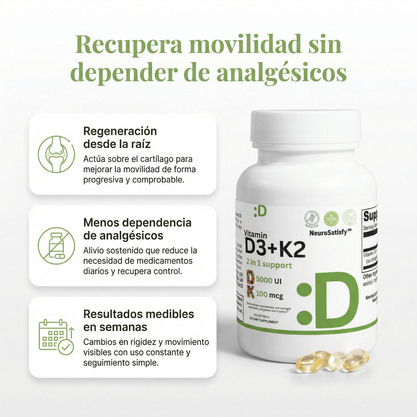 Vitamina D3 + K2 | Aliviate del dolor en la rodilla, las articulaciones y Manos